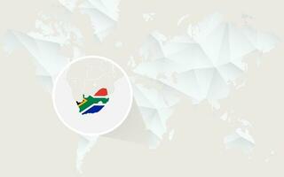 South Africa map with flag in contour on white polygonal World Map. vector