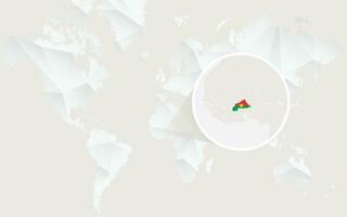 Burkina Faso map with flag in contour on white polygonal World Map. vector