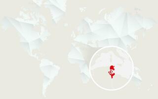 Tunisia map with flag in contour on white polygonal World Map. vector