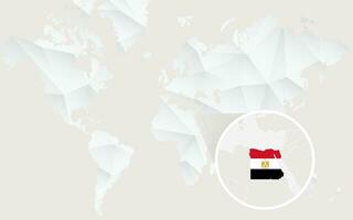 Egypt map with flag in contour on white polygonal World Map. vector