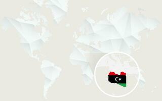 Libya map with flag in contour on white polygonal World Map. vector