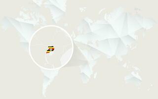 Uganda map with flag in contour on white polygonal World Map. vector