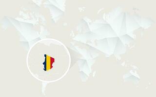 Chad map with flag in contour on white polygonal World Map. vector