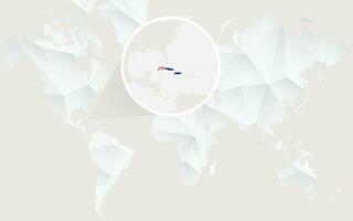 Cuba map with flag in contour on white polygonal World Map. vector