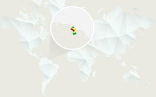 Guyana map with flag in contour on white polygonal World Map. vector