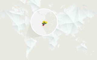 Ecuador map with flag in contour on white polygonal World Map. vector