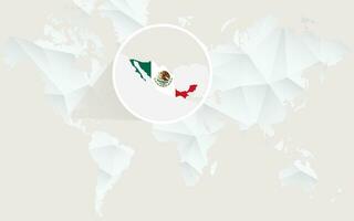 Mexico map with flag in contour on white polygonal World Map. vector