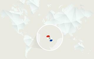 Paraguay map with flag in contour on white polygonal World Map. vector