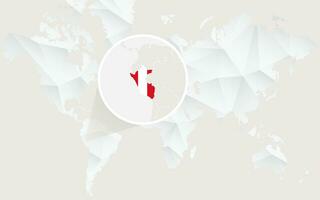 Peru map with flag in contour on white polygonal World Map. vector