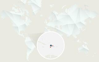 Dominican Republic map with flag in contour on white polygonal World Map. vector