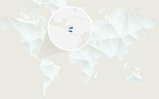 Nicaragua map with flag in contour on white polygonal World Map. vector