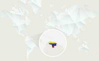 Venezuela map with flag in contour on white polygonal World Map. vector