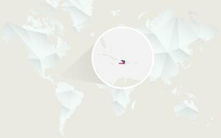 Haiti map with flag in contour on white polygonal World Map. vector