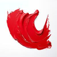A smear of red acrylic paint. A brush stroke of paint on a white background. AI Generative photo