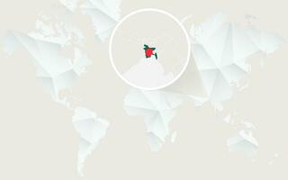 Bangladesh map with flag in contour on white polygonal World Map. vector