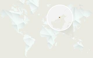 Brunei map with flag in contour on white polygonal World Map. vector