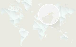 Brunei map with flag in contour on white polygonal World Map. vector