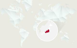 Japón mapa con bandera en contorno en blanco poligonal mundo mapa. vector