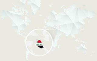 Iraq map with flag in contour on white polygonal World Map. vector