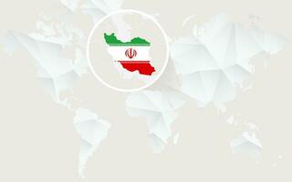 Iran map with flag in contour on white polygonal World Map. vector