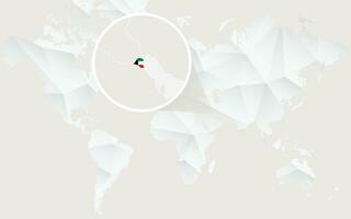 Kuwait map with flag in contour on white polygonal World Map. vector