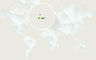 Tajikistan map with flag in contour on white polygonal World Map. vector