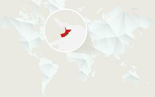 Oman map with flag in contour on white polygonal World Map. vector