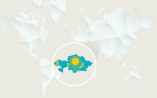 Kazakhstan map with flag in contour on white polygonal World Map. vector