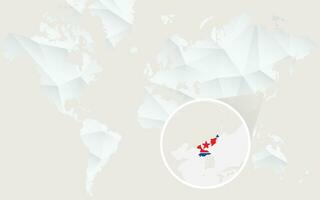 North Korea map with flag in contour on white polygonal World Map. vector