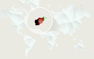 Afghanistan map with flag in contour on white polygonal World Map. vector