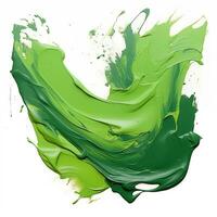 A smear of green acrylic paint. A brush stroke of paint on a white background. AI Generative photo