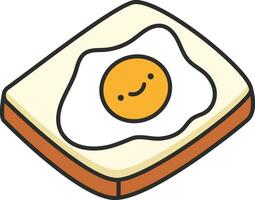 Fried egg on toast. Vector illustration in thin line style.