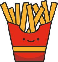 French fries in paper box, fast food vector illustration, line icon