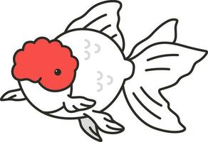 Funny cartoon oranda goldfish with red heart. Vector illustration on white background.