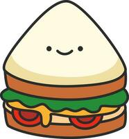 Sandwich with kawaii character. Vector illustration in flat style.