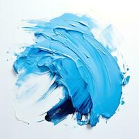 un frotis de azul acrílico pintar. un cepillo carrera de pintar en un blanco antecedentes. ai generativo foto
