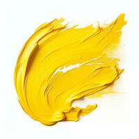 A smear of yellow acrylic paint. A brush stroke of paint on a white background. AI Generative photo