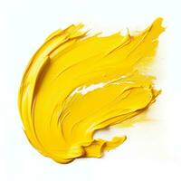 A smear of yellow acrylic paint. A brush stroke of paint on a white background. AI Generative photo