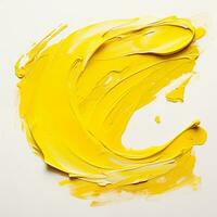 A smear of yellow acrylic paint. A brush stroke of paint on a white background. AI Generative photo