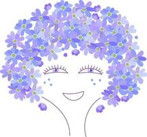 Beautiful Lady Face with spring flowers Hepatica vector