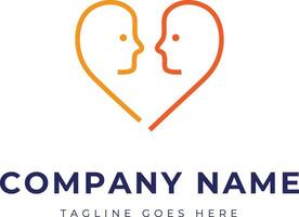 Set of logo identity with two faces in the shape of heart for couple therapy relationship problems vector