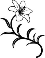 Drawing of black and white lily flower vintage retro line art vector