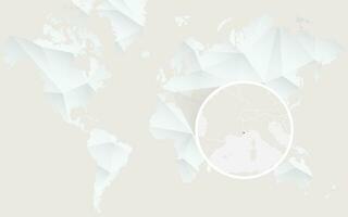 Monaco map with flag in contour on white polygonal World Map. vector