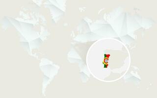 Portugal map with flag in contour on white polygonal World Map. vector