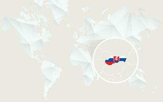 Slovakia map with flag in contour on white polygonal World Map. vector