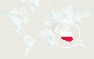 Poland map with flag in contour on white polygonal World Map. vector
