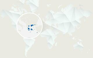 Greece map with flag in contour on white polygonal World Map. vector