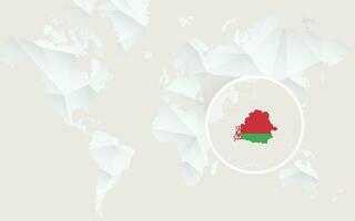 Belarus map with flag in contour on white polygonal World Map. vector