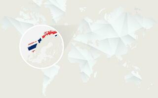 Noruega mapa con bandera en contorno en blanco poligonal mundo mapa. vector
