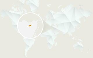 Cyprus map with flag in contour on white polygonal World Map. vector